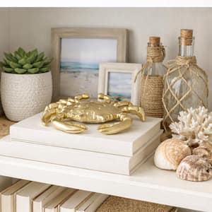 Gold 7 in. x 2 in. Metal Crab Figurine
