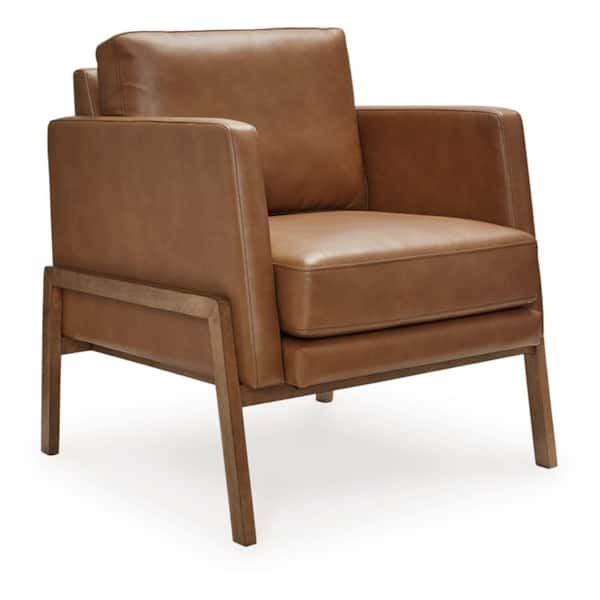 Numund Brown Faux Leather Arm Chair with Removable Cushions