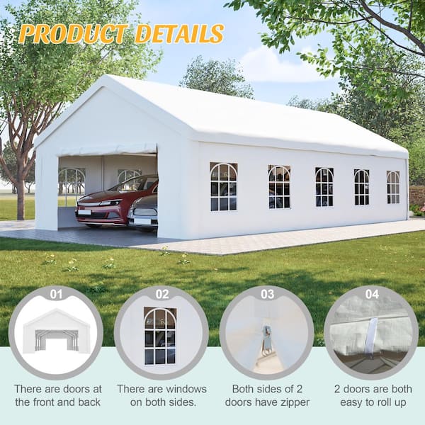 ToolCat 16 ft.x 32 ft. Heavy Duty Carport Canopy with Removable