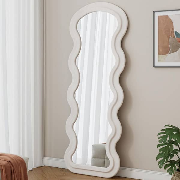 CSC DECOR INC Cream White 24 in. W x 63 in. H Full Length Mirror Wavy Floor Mirror Arched Standing Mirror Cloud Flannel Wall Mirror