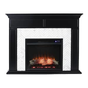 Torlington 50 in. Freestanding Marble Tiled Touch Screen Electric Fireplace in Black Painted