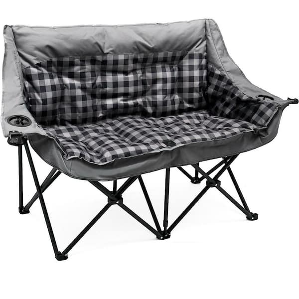 Oversized Loveseat Padded Double Camping Chair Two Person Folding Chairs with Cup Holder for Outside Picnic Beach Travel