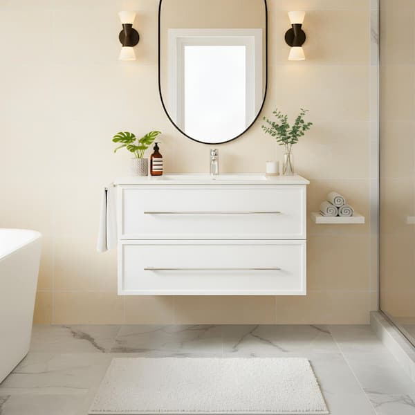 Cutler Kitchen and Bath Milano 30 in. W x 18 in. D x 20 in. H Single Sink Wall Bathroom Vanity in White with Cultured Marble Top in White