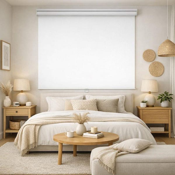 White Cordless Blackout Polyester Fabric Roller Shades for Windows