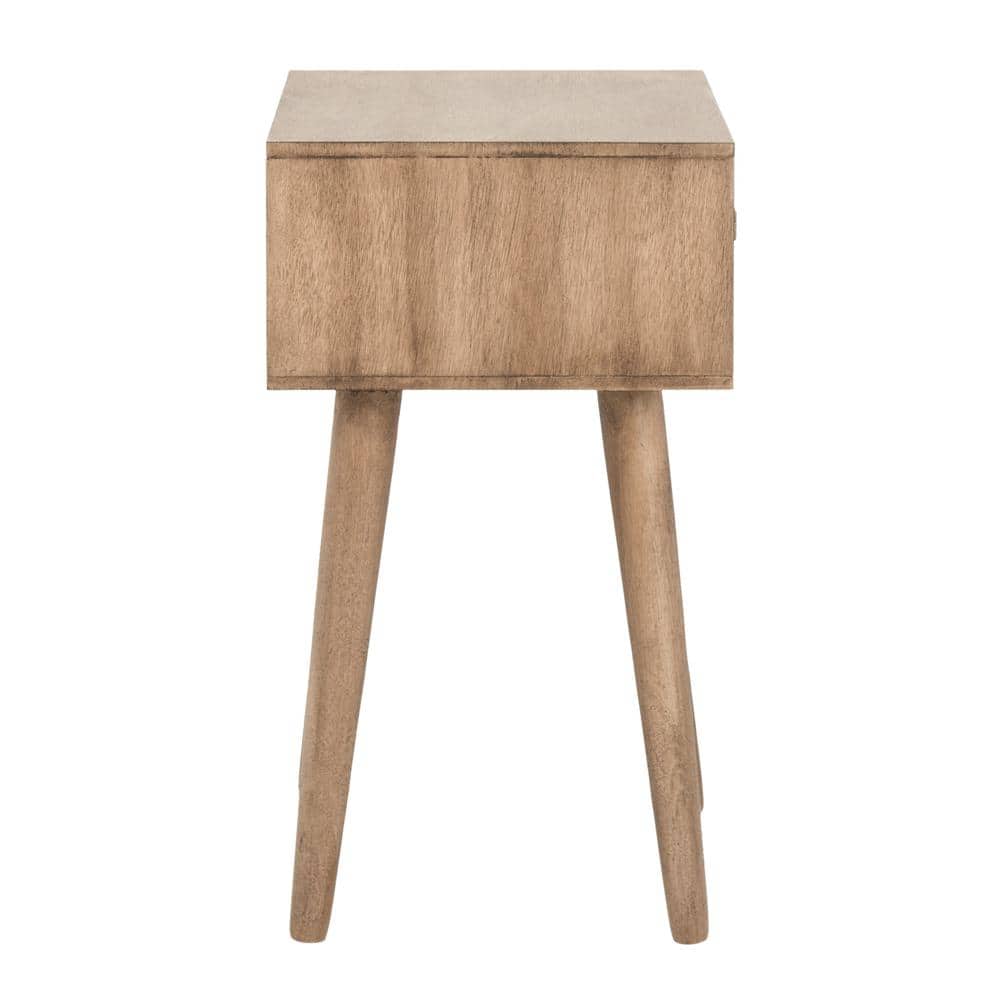 Transitional Desert Brown Pine Wood Side Table with Storage