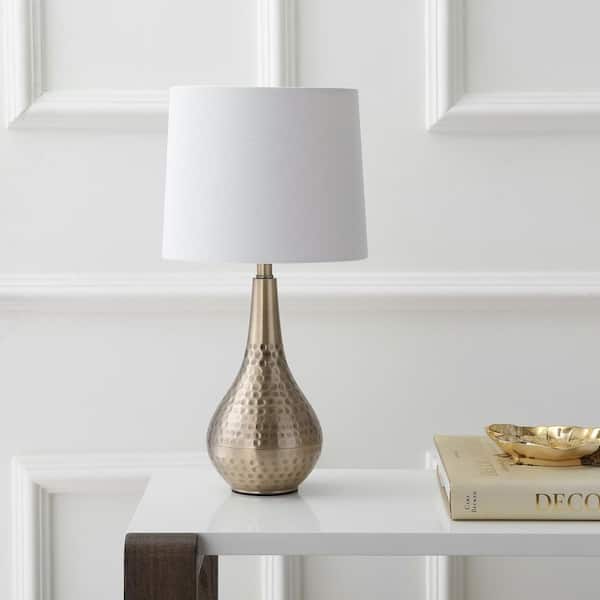 Medford 18.75 in. Brass Gold Hammered Table Lamp with Off-White Shade