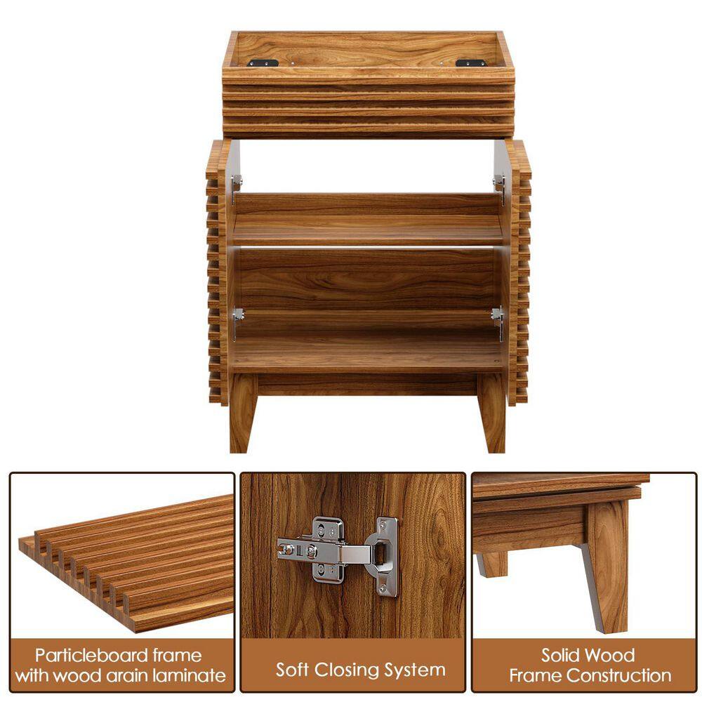 Mid-Century Walnut Freestanding Bathroom Vanity with Storage, MDF Frame, 24 in