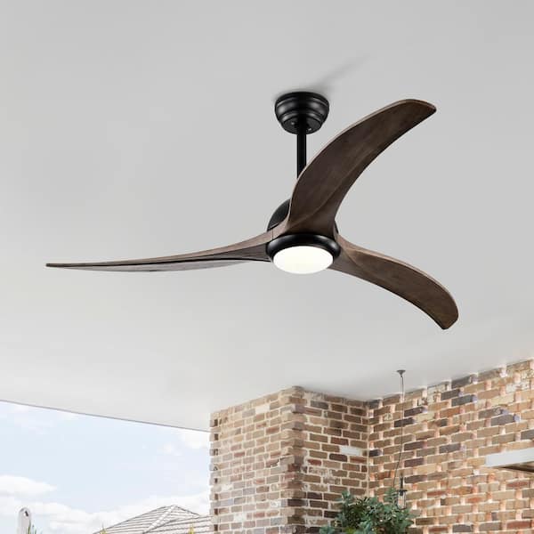 Noiseless 52 in. Matte Black Indoor Ceiling Fan with Light, Solid Wood Blade and Remote Included