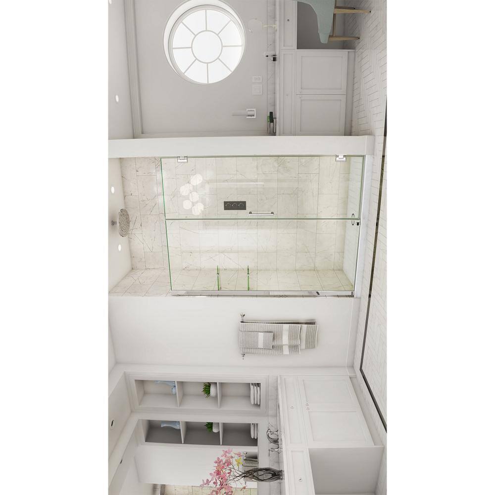Unidoor Frameless Hinged Shower Door with Clear Glass and Chrome Finish