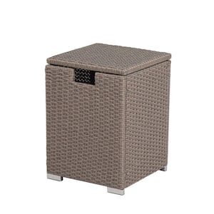 16 in. Gray Rattan Propane Tank Cover Hideaway Side Table 20 lbs. Propane Gas Holder Grill Cover