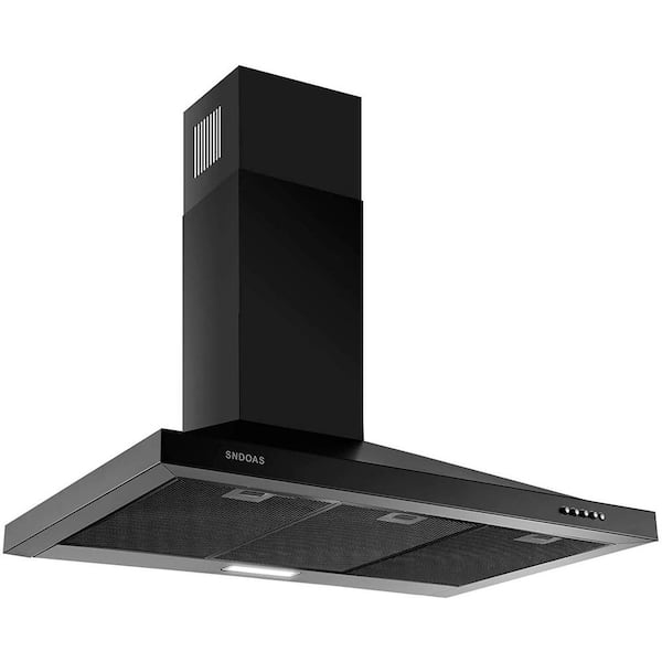 SNDOAS 36 in. 450 CFM Ducted Wall Mount Stainless Steel Kitchen Range Hood in Black with Touch Panel