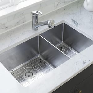 Stainless Steel 31-1/8 in. Double Bowl Undermount Kitchen Sink with White SinkLink and additional accessories