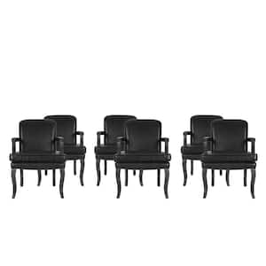 Ardson Midnight Black and Gray Faux Leather Dining Armchairs Set of 6