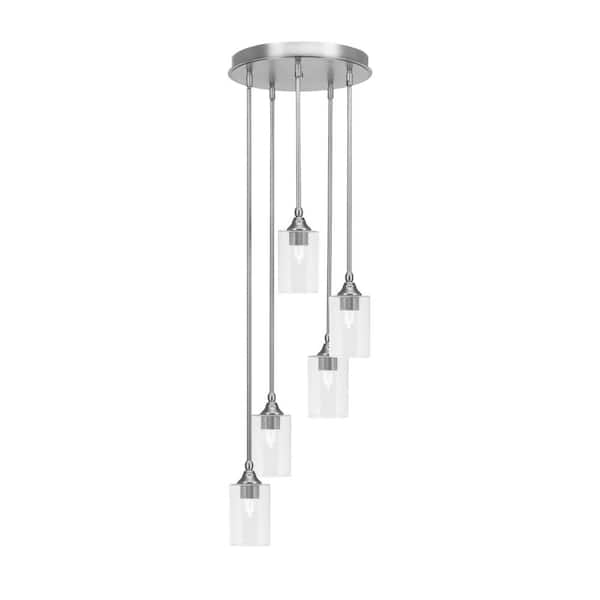 Unbranded Villa 5 Light Brushed Nickel Pendant, Cluster Pendant Light with 4 in. Clear Bubble Glass Shades, No Bulbs Included