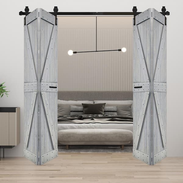 ISLIFE K Style 48in. x 80 in. (12in.x 80 in. x 4 Panels) French Gray Solid Core Wood Bi-Fold Door Hardware Kit -Assembly Needed
