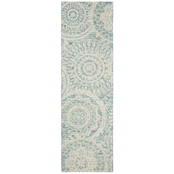 SAFAVIEH Abstract Ivory/Blue 2 ft. x 6 ft. Geometric Medallion Runner Rug