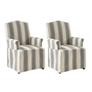 Adelina Strip Traditional Roll Arm Dining Chair with Hooded Caster Wheels Set of 2