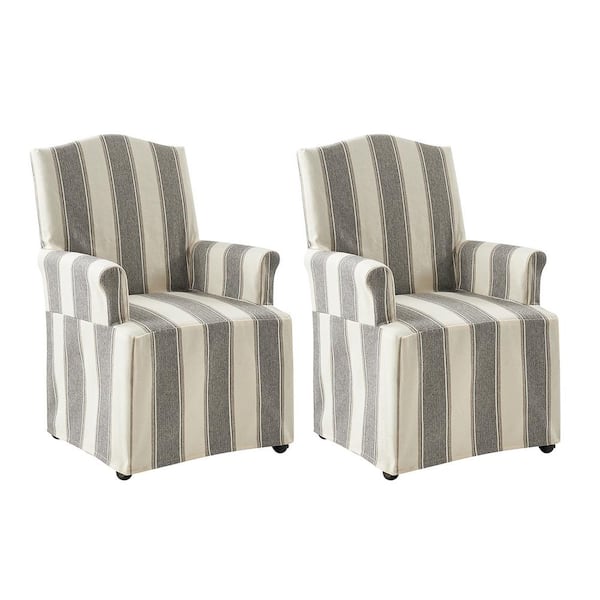 JAYDEN CREATION Adelina Strip Traditional Roll Arm Dining Chair with Hooded Caster Wheels Set of 2