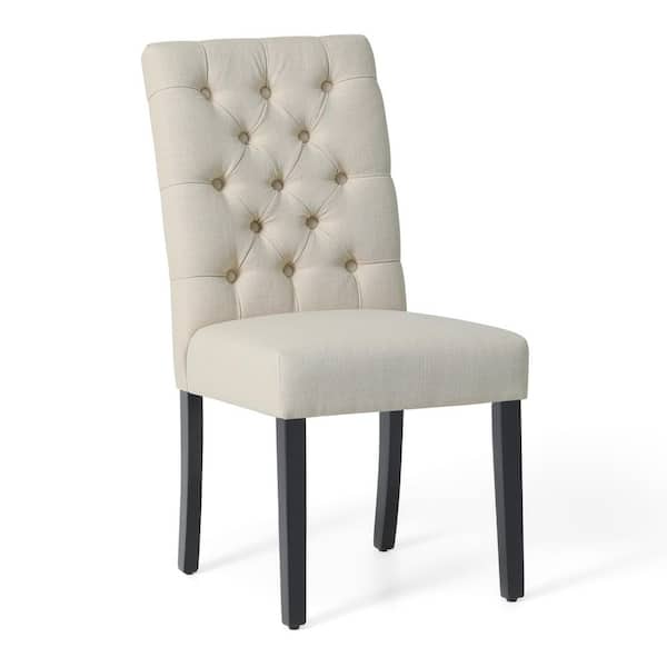 WESTINFURNITURE NINA Button Tufted Back Beige Linen Upholstered Dining Side Chair