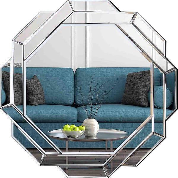 Unbranded Silver 23.6 in. W x 23.6 in. Frameless Beveled Decor Polished Mirror