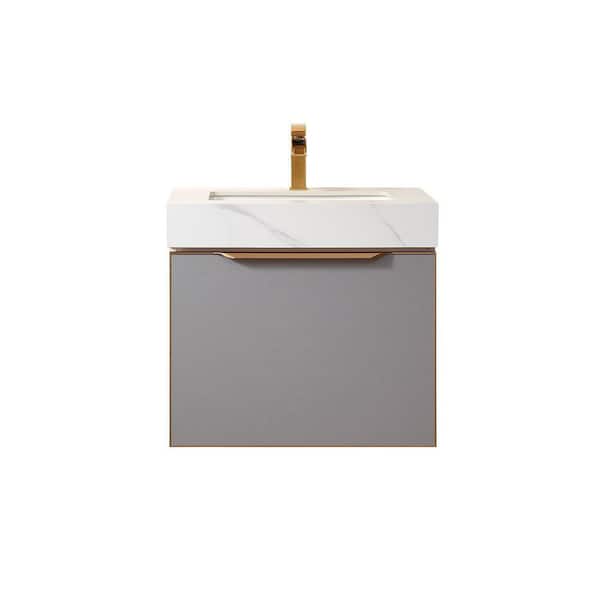 ROSWELL Alicante 24 in. W x 21 in. D x 22 in. H Single Sink Bath Vanity in Grey with White Composite Stone Top