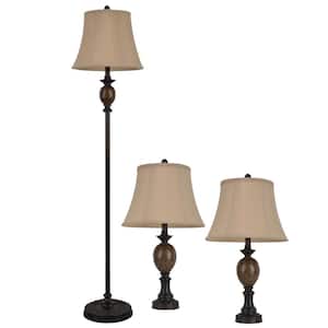 Mae 61 in. Bronze Floor and Table Lamp Set with Faux Silk Shade