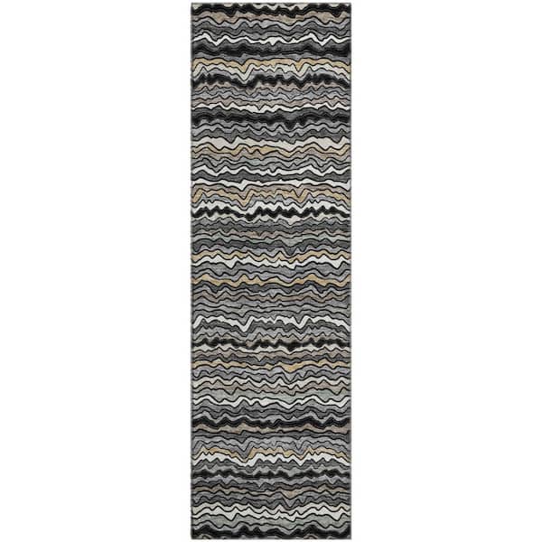 Mayfield Premium Machine Washable Abstract AMF2436 Black 2 ft. x 7 ft. Runner Rug