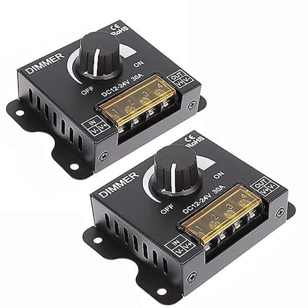12-24-Volt LED Dimmer Switch Stepless Brightness Controller Black 2-Pack for Single Color LED Strip