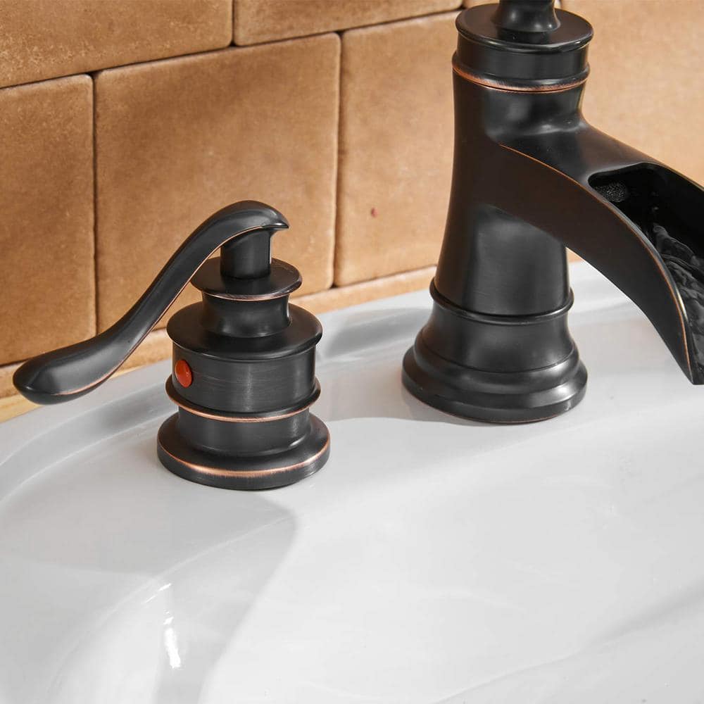 Oil Rubbed Bronze Waterfall Widespread Bathroom Faucet with Pop-Up Drain