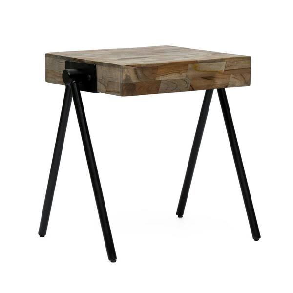 Noble House Gurley 15.75 in. Grey and Black 19.5 in. Square Wood End Table 1-Piece