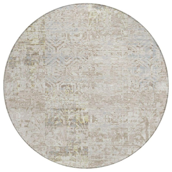 Chantille Machine Washable Indoor/Outdoor Abstract ACN2785 Ivory 8 ft. x 8 ft. Round Rug