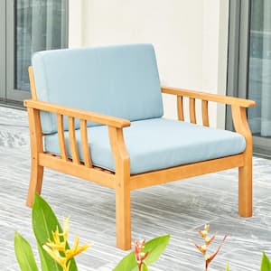 Wood Outdoor Sectional Sofa Chair with Blue Cushion