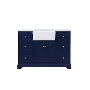 Timeless Home 48 in. W x 22 in. D x 34.75 in. H Single Bathroom Vanity Side Cabinet in Blue with White Marble Top