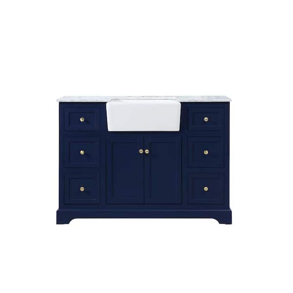 Unbranded Timeless Home 48 in. W x 22 in. D x 34.75 in. H Single Bathroom Vanity Side Cabinet in Blue with White Marble Top