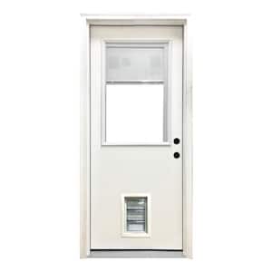 36 in. x 80 in. Reliant Series Clear Mini-Blind LHIS White Primed Fiberglass Prehung Back Door with Med Pet Door