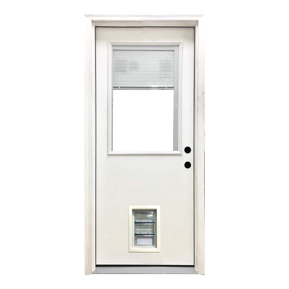36 in. x 80 in. Reliant Series Clear Mini-Blind LHIS White Primed Fiberglass Prehung Back Door with Med Pet Door price history on PriceWatchPro