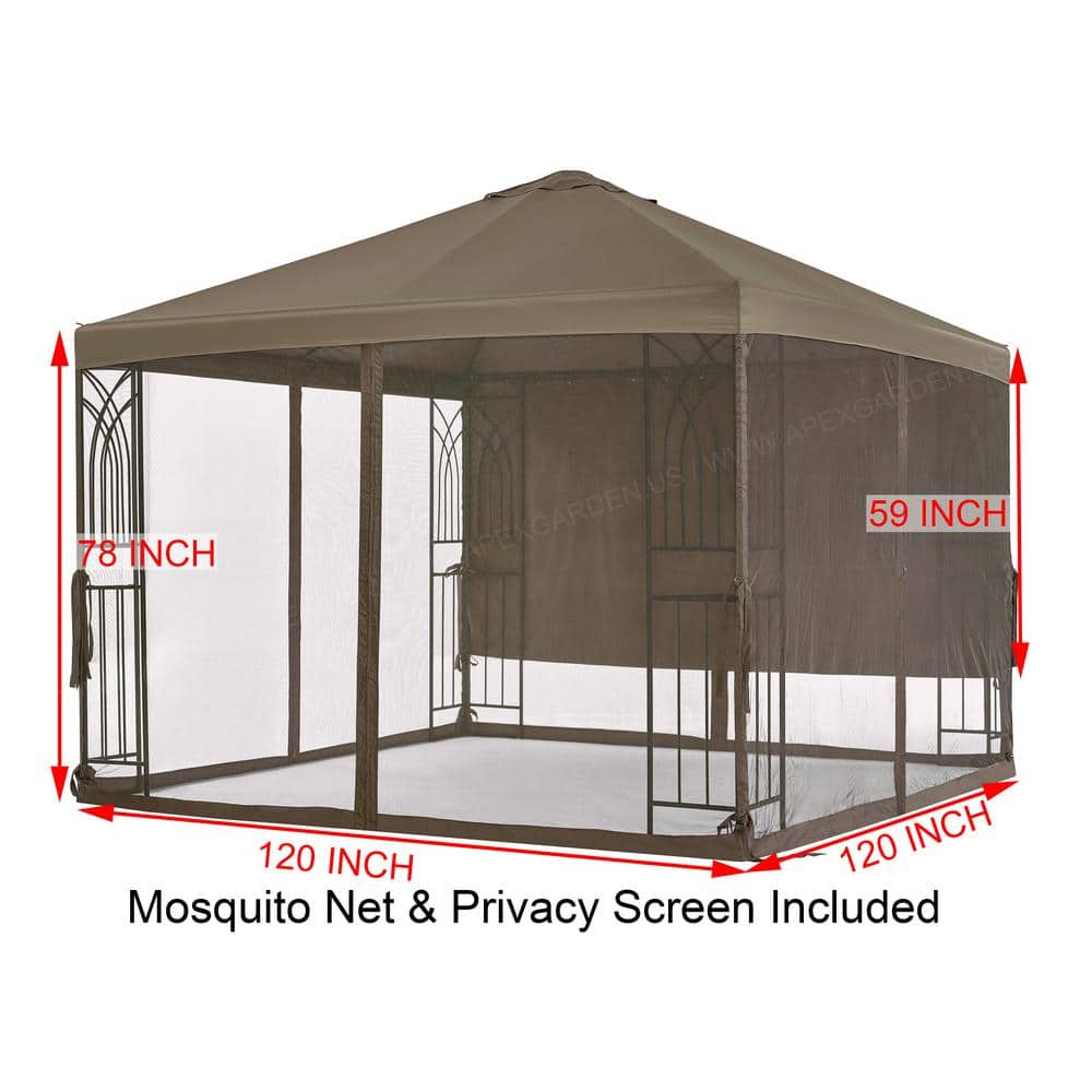 Symphony III 10' x 10' Beige Steel Patio Gazebo with Mosquito Net