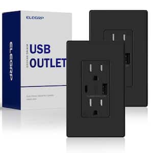 21W USB Wall Outlet with Type A and Type C USB Ports, 15 Amp Tamper Resistant, with Screwless Wall Plate,Black (2 Pack)