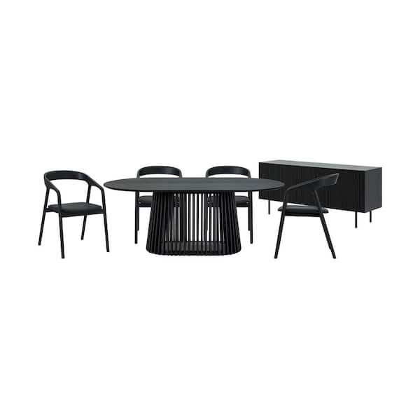 Armen Living Pasadena Apache 6-Piece Oval Black Wood Top Dining Room Set Seats 4