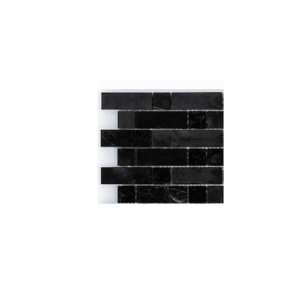 Jeffrey Court Take Home Tile Sample - Bleeker Classic Black 4 in. x 4 in. Subway Polished Marble Wall and Floor Mosaic Tile