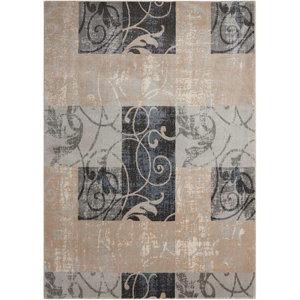 9 ft. x 13 ft. Black Floral Washable Area Rug