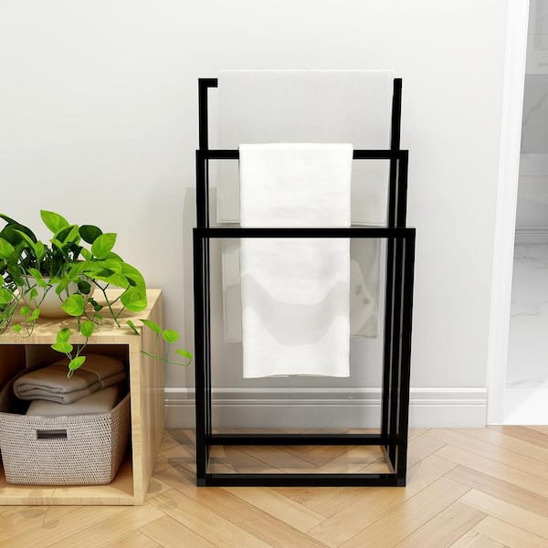 3 Tiers Hand Freestanding Towel Rack in Black