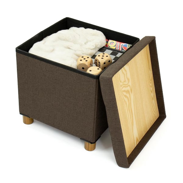 Humble Crew Brown Collapsible Cube, Collapsible Cube Storage Ottoman Foot Stool With Tray