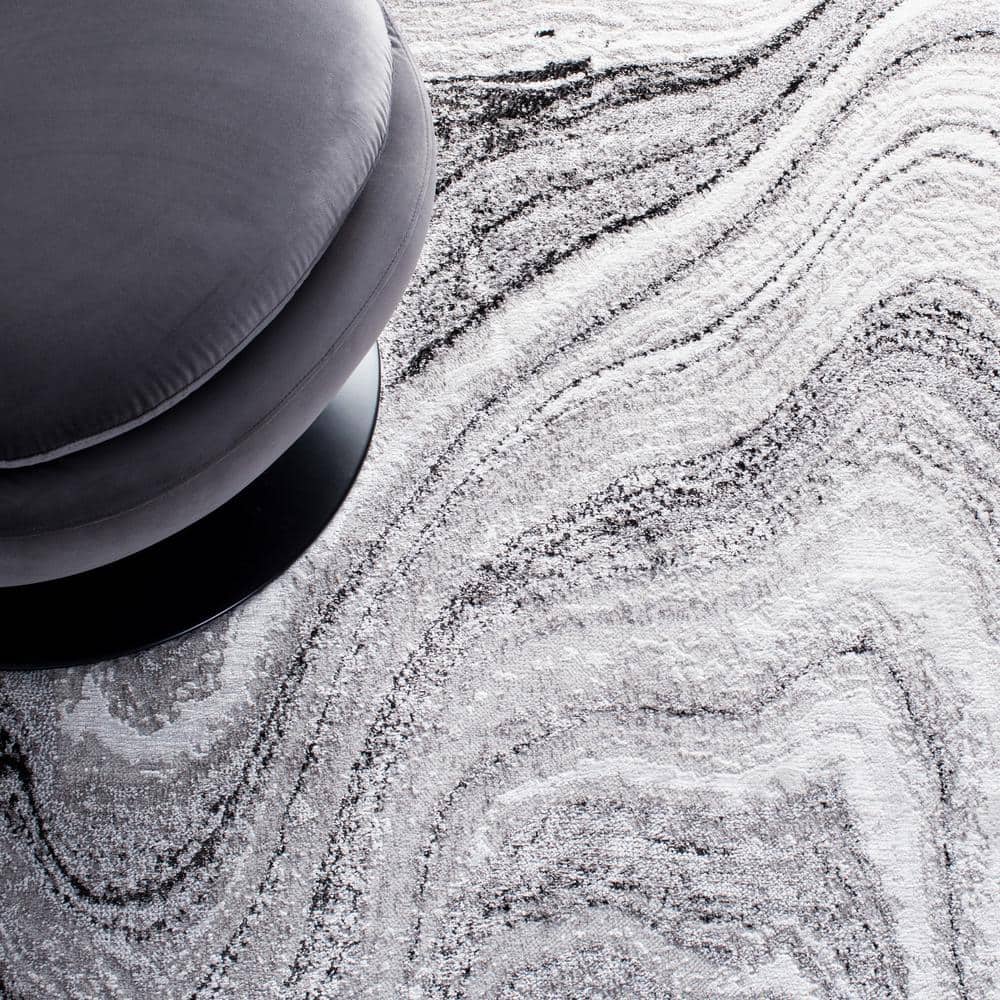 Light Grey and Ivory Abstract Marble Area Rug