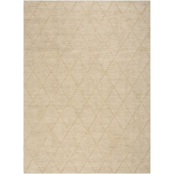 5 ft. x 7 ft. Beige Wool Geometric Area Rug