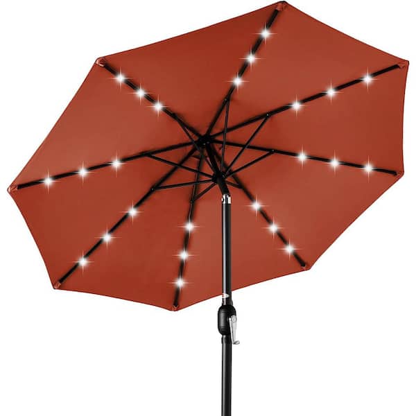 Dyiom 10 ft. aluminum with tilt umbrella solar powered polyester LED lighted patio adjustable rust, Beach Word Umbrella