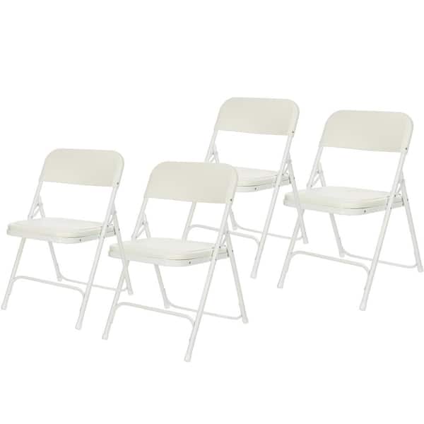 HAMPDEN FURNISHINGS Lucille Collection Ultra Light Plastic Card Table Folding Chair, Bright White, Pack of 4