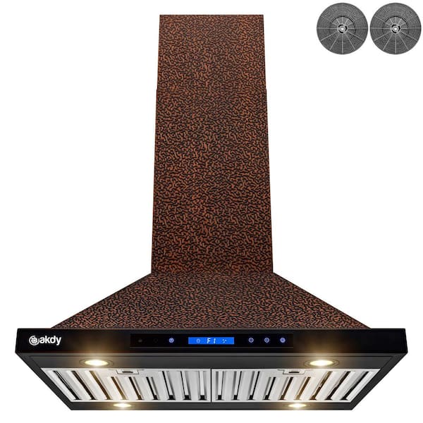 AKDY 30 in. 343 CFM Convertible Island Mount Range Hood with LED Lights and Touch Panel in Embossed Copper