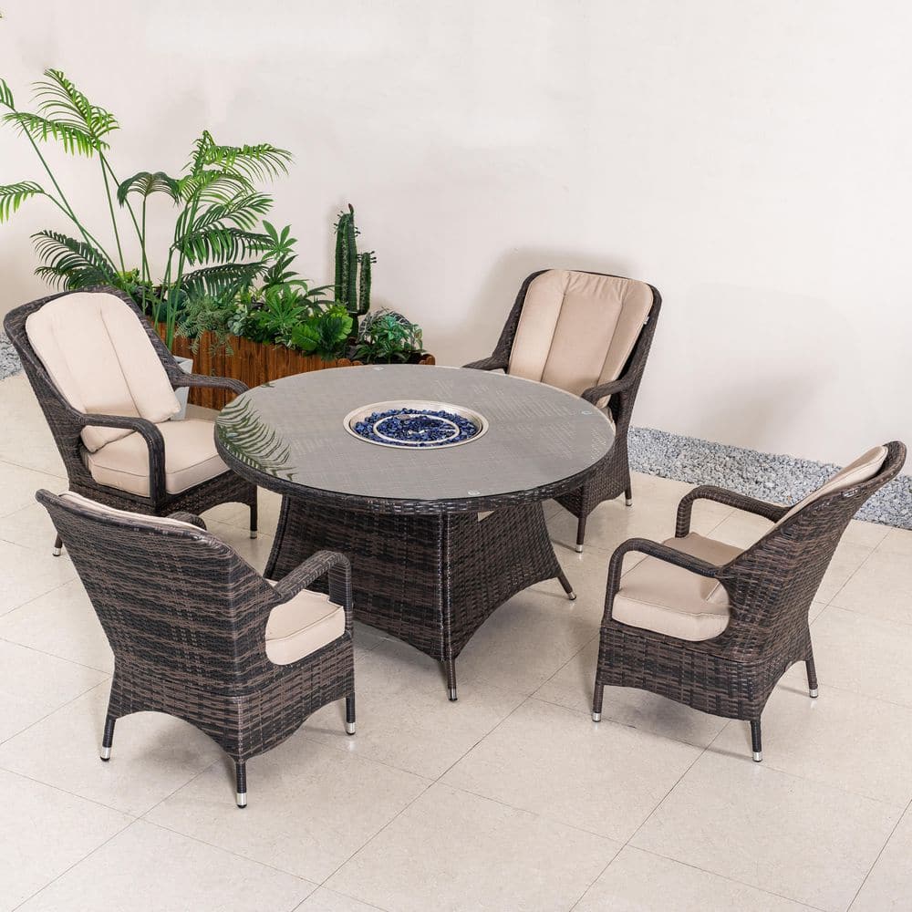 5-Piece Outdoor Patio Fire Pit Conversation Set with Cushioned Seating and Fire Pit Table, All-Weather Wicker price history on PriceWatchPro