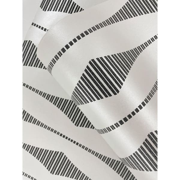 Black Satin and Pearl Glass Beaded Diamond Stripe Paper Unpasted Nonwoven Wallpaper Roll 57.5 sq. ft.